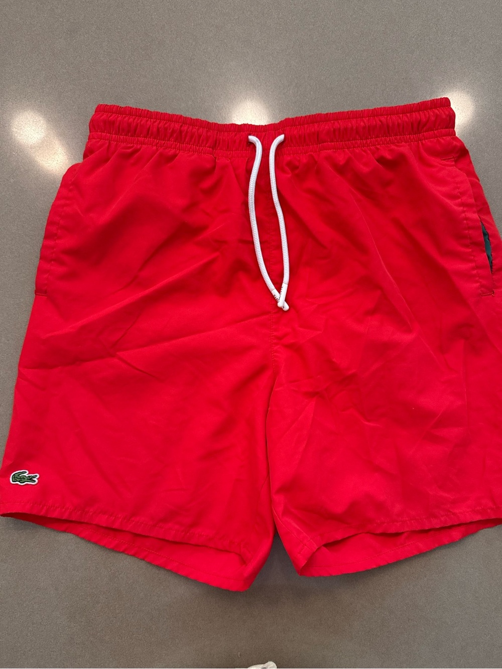 Boy’s Lacoste Bright Red Drawstring Swim Trunks